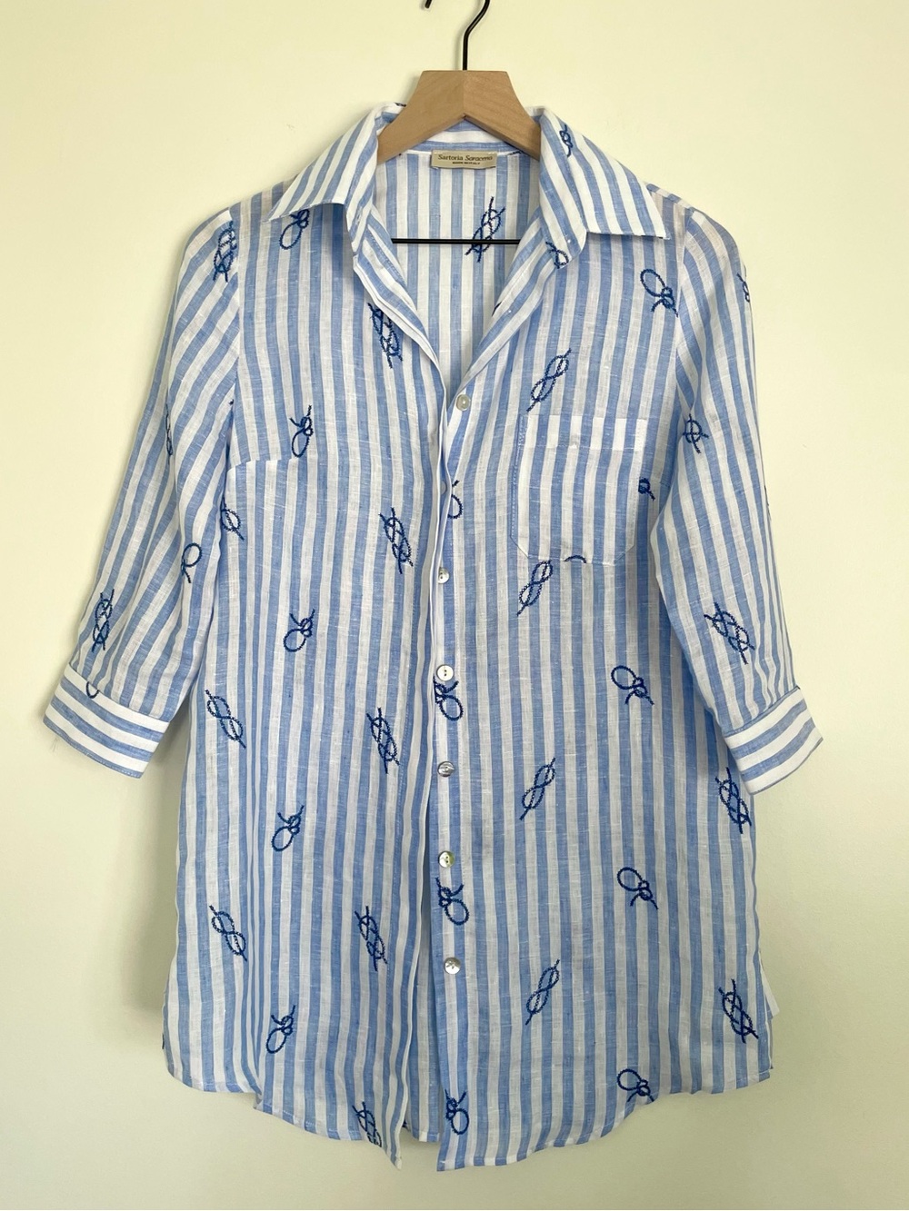 Sartoria Saracena Italian Linen Blue Striped Button-Down Shirt